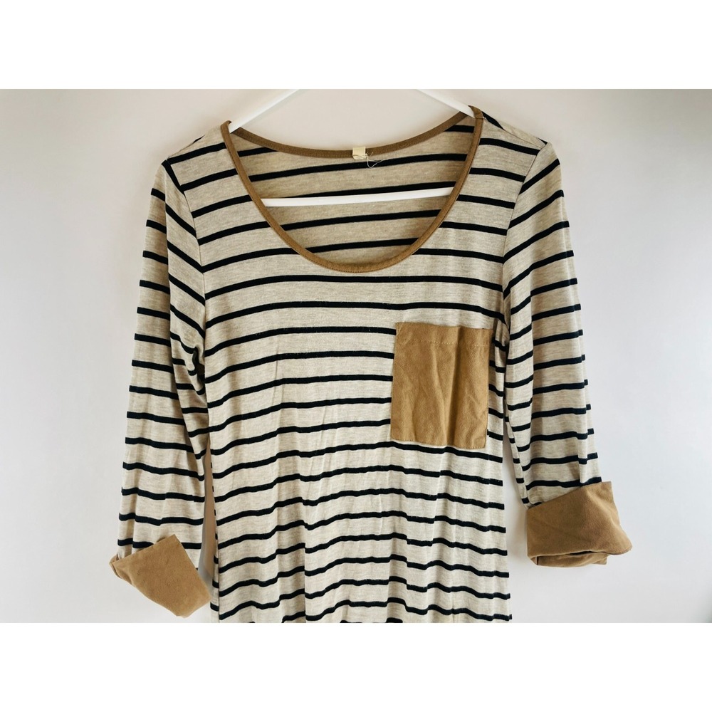 My Beloved Dress Tee Women's Size Small Black Tan Striped Faux Suede Above Knee - Picture 3 of 10